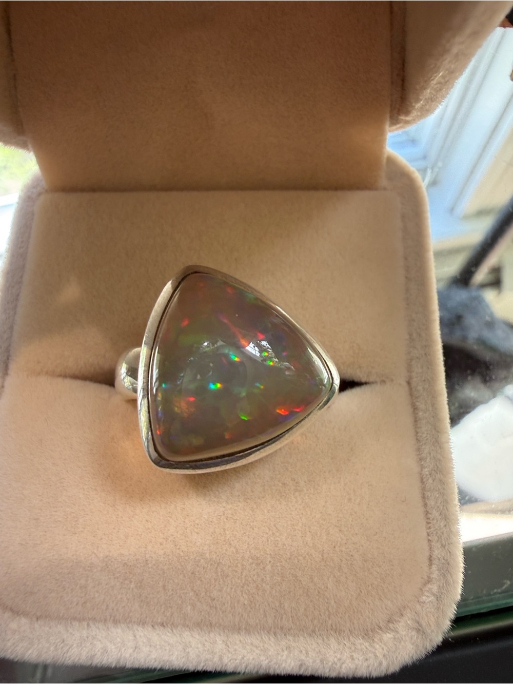 Sterling Silver Triangle Opal Statement Ring - Iridescent Fire - Picture 2 of 12